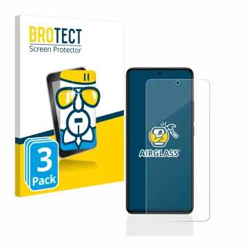 Front side of a product packaging with the brand logo BROTECT. Next to it is the device Xiaomi Poco F5 Pro shown with the corr