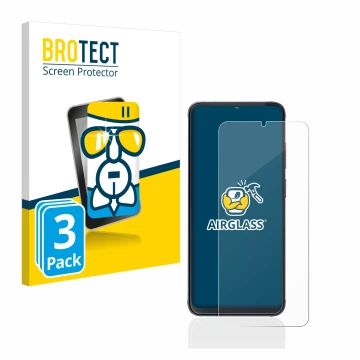 Front side of a product packaging with the brand logo BROTECT. Next to it is the device Cubot X70 shown with the corresponding