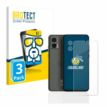 Front side of a product packaging with the brand logo BROTECT. Next to it is the device Motorola Edge 30 Neo (Front+Camera) sh