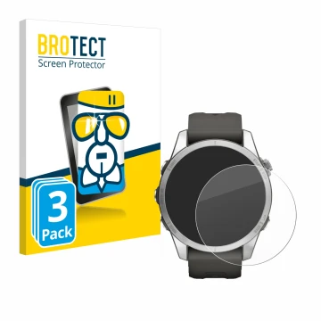 Front side of a product packaging with the brand logo BROTECT. Next to it is the device Garmin Fenix 7S Pro Solar (42 mm) show