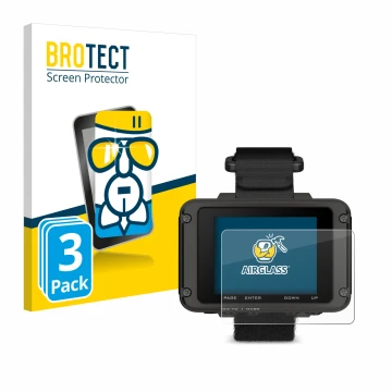 Front side of a product packaging with the brand logo BROTECT. Next to it is the device Garmin Foretrex 801 shown with the cor