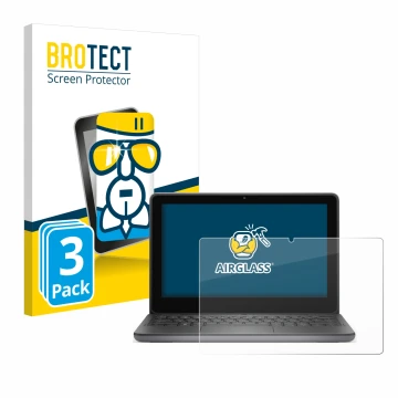 Front side of a product packaging with the brand logo BROTECT. Next to it is the device Dell Latitude 3140 2-in-1 shown with t