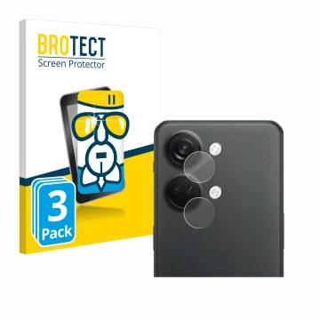 Front side of a product packaging with the brand logo BROTECT. Next to it is the device OnePlus Nord 3 5G (ONLY Camera Lens) s