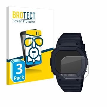 Front side of a product packaging with the brand logo BROTECT. Next to it is the device Casio G-Shock GMD-S5600 shown with the