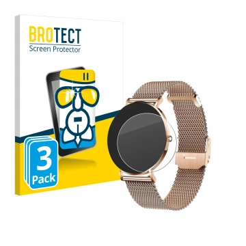 Front side of a product packaging with the brand logo BROTECT. Next to it is the device Xcoast X-Watch Siona 2 shown with the 