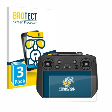 Front side of a product packaging with the brand logo BROTECT. Next to it is the device DJI Mavic 3 RC Pro shown with the corr