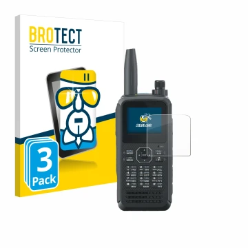 Front side of a product packaging with the brand logo BROTECT. Next to it is the device Kenwood TH-D75E D-Star shown with the 