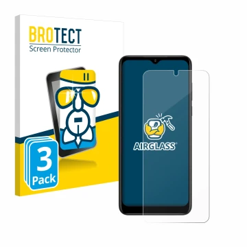 Front side of a product packaging with the brand logo BROTECT. Next to it is the device ZTE Blade V50 Design 5G shown with the