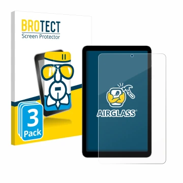 Front side of a product packaging with the brand logo BROTECT. Next to it is the device Alldocube iPlay 50 mini shown with the