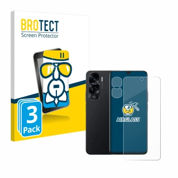 Front side of a product packaging with the brand logo BROTECT. Next to it is the device Honor 90 Lite (Front+Camera) shown wit