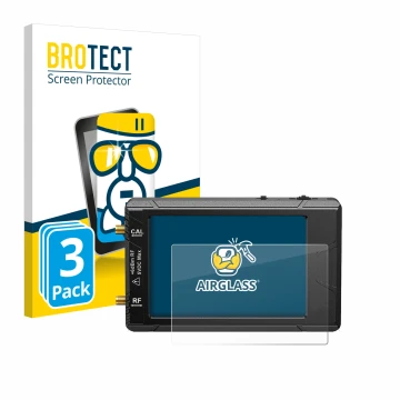 Front side of a product packaging with the brand logo BROTECT. Next to it is the device tinySA ultra spectrum analyser shown w