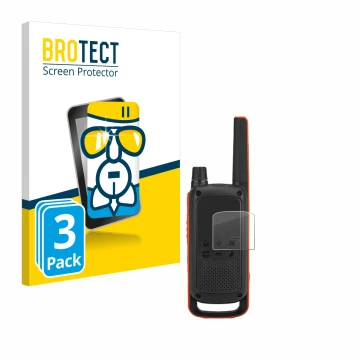 Front side of a product packaging with the brand logo BROTECT. Next to it is the device Motorola Talkabout T82 shown with the 