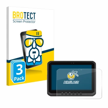 Front side of a product packaging with the brand logo BROTECT. Next to it is the device Zebra ET60 shown with the correspondin