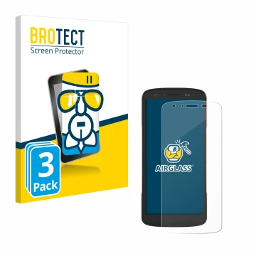 Front side of a product packaging with the brand logo BROTECT. Next to it is the device Zebra TC22 shown with the correspondin