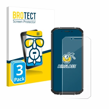 Front side of a product packaging with the brand logo BROTECT. Next to it is the device Oukitel WP18 shown with the correspond