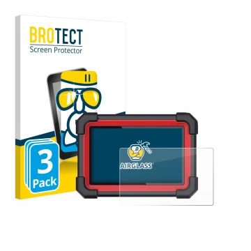 Front side of a product packaging with the brand logo BROTECT. Next to it is the device Launch X-431 CRP 919E BT shown with th
