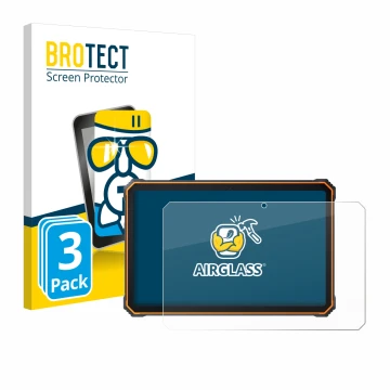 Front side of a product packaging with the brand logo BROTECT. Next to it is the device Blackview Active 8 Pro 10.36