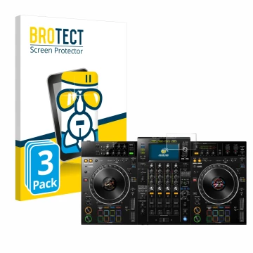 Front side of a product packaging with the brand logo BROTECT. Next to it is the device Pioneer XDJ -XZ shown with the corresp