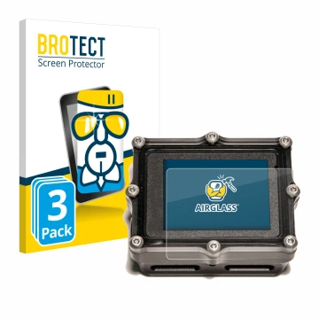 Front side of a product packaging with the brand logo BROTECT. Next to it is the device Shearwater Petrel 2 dive computer show