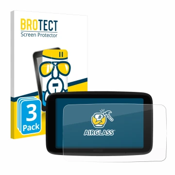 Front side of a product packaging with the brand logo BROTECT. Next to it is the device TomTom GO Superior 6