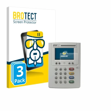 Front side of a product packaging with the brand logo BROTECT. Next to it is the device ingenico eHealth ORGA Neo 6141 shown w