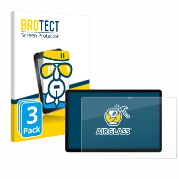 Front side of a product packaging with the brand logo BROTECT. Next to it is the device Samsung Galaxy Tab S9 FE+ shown with t