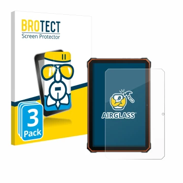 Front side of a product packaging with the brand logo BROTECT. Next to it is the device Blackview Active 6 shown with the corr