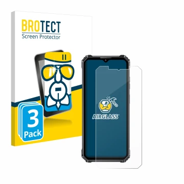 Front side of a product packaging with the brand logo BROTECT. Next to it is the device Oukitel WP28 shown with the correspond