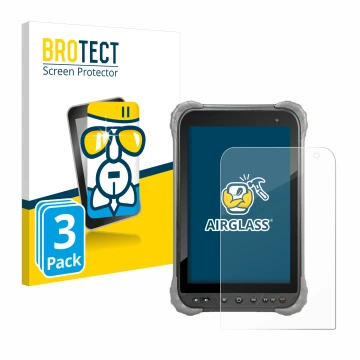 Front side of a product packaging with the brand logo BROTECT. Next to it is the device Juniper Systems Cedar CT8X2 shown with