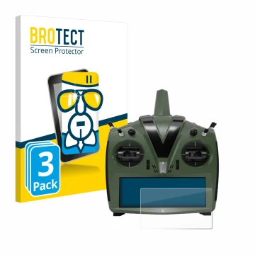 Front side of a product packaging with the brand logo BROTECT. Next to it is the device VBar Control Evo shown with the corres