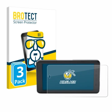 Front side of a product packaging with the brand logo BROTECT. Next to it is the device BMW ConnectedRide Navigator shown with