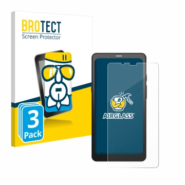 Front side of a product packaging with the brand logo BROTECT. Next to it is the device Boox Palma shown with the correspondin