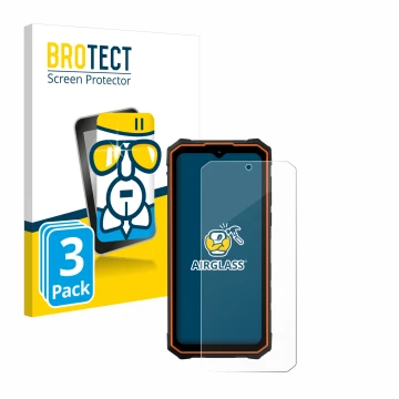 Front side of a product packaging with the brand logo BROTECT. Next to it is the device Hotwav Cyber 13 Pro shown with the cor