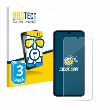 Front side of a product packaging with the brand logo BROTECT. Next to it is the device Samsung Galaxy A34 5G Enterprise Editi