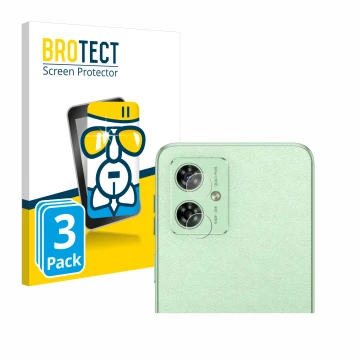 Front side of a product packaging with the brand logo BROTECT. Next to it is the device Motorola Moto G54 (ONLY Camera Lens) s