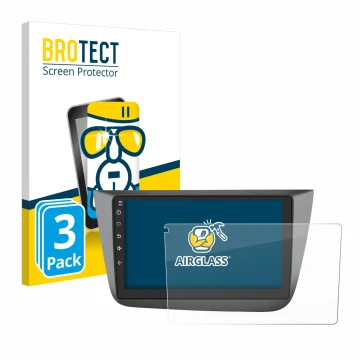 Front side of a product packaging with the brand logo BROTECT. Next to it is the device Topway Android CarPlay (9