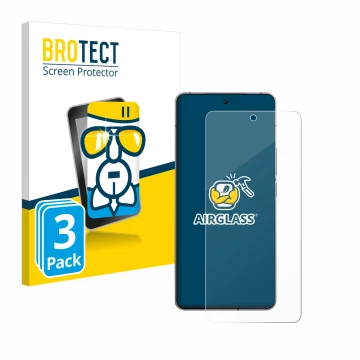 Front side of a product packaging with the brand logo BROTECT. Next to it is the device Vivo iQOO 12 shown with the correspond