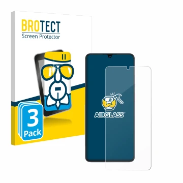 Front side of a product packaging with the brand logo BROTECT. Next to it is the device ZTE Blade V50 Vita shown with the corr