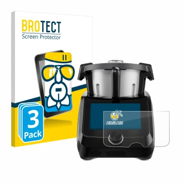 Front side of a product packaging with the brand logo BROTECT. Next to it is the device SilverCrest Monsieur Cuisine Smart BLA