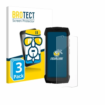 Front side of a product packaging with the brand logo BROTECT. Next to it is the device Doogee S Mini shown with the correspon