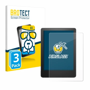 Front side of a product packaging with the brand logo BROTECT. Next to it is the device Amazon Kindle Paperwhite 2023 (11th Ge