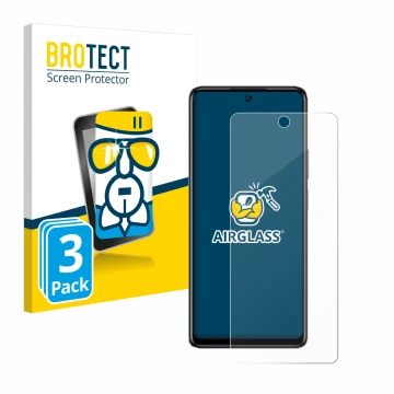 Front side of a product packaging with the brand logo BROTECT. Next to it is the device Infinix Hot 40 Pro shown with the corr