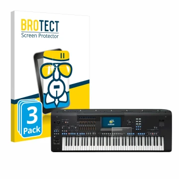 Front side of a product packaging with the brand logo BROTECT. Next to it is the device Yamaha Genos2 shown with the correspon