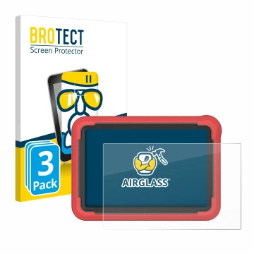Front side of a product packaging with the brand logo BROTECT. Next to it is the device Launch X-431 ProV5 2023 (10,1