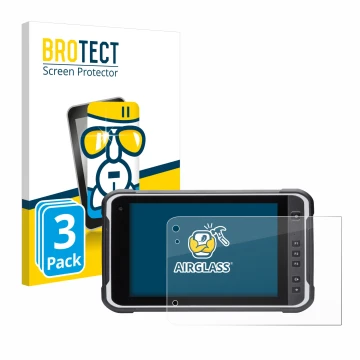 Front side of a product packaging with the brand logo BROTECT. Next to it is the device Handheld Algiz RT8 shown with the corr
