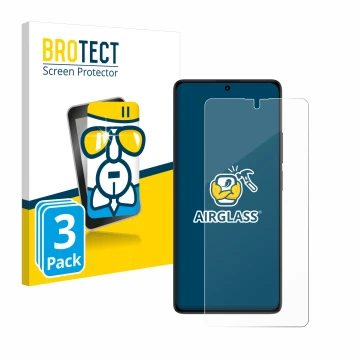 Front side of a product packaging with the brand logo BROTECT. Next to it is the device Xiaomi Redmi Note 13 5G shown with the