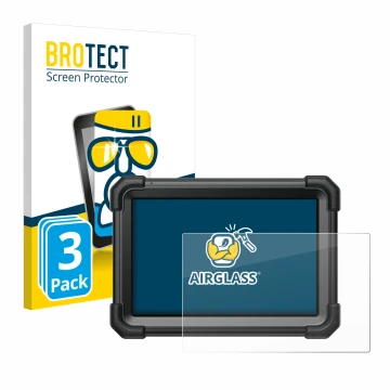 Front side of a product packaging with the brand logo BROTECT. Next to it is the device Launch X-431 Pro3 Apex shown with the 