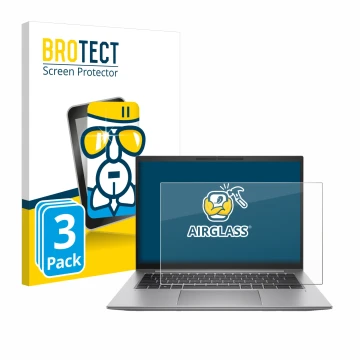Front side of a product packaging with the brand logo BROTECT. Next to it is the device HP Zbook Firefly 14 G10 shown with the