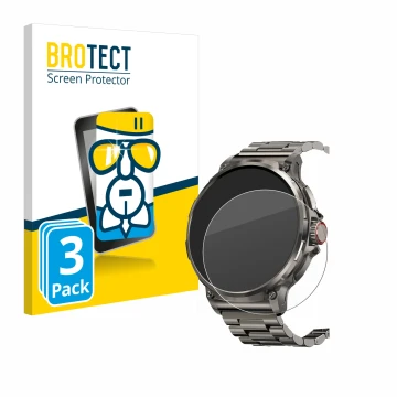 Front side of a product packaging with the brand logo BROTECT. Next to it is the device Tesofit Smartwatch 1.85
