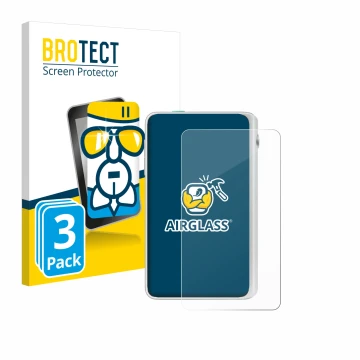 Front side of a product packaging with the brand logo BROTECT. Next to it is the device Timekettle Fluentalk T1 Mini shown wit